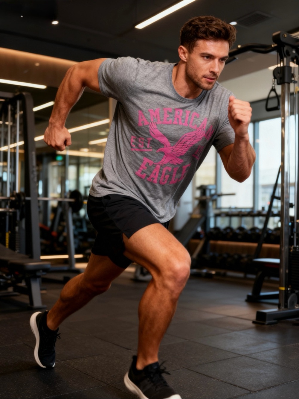American Eagle Outfitters Gray Tee with Pink Graphic
